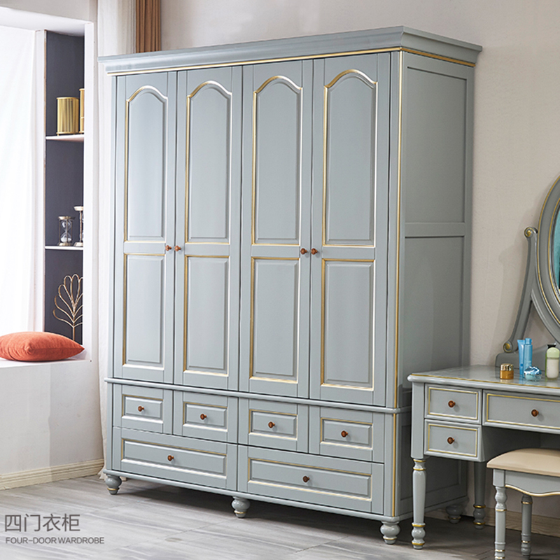 American solid wood wardrobe 3 doors 4 doors 5 modern minimalist small family style main sleeper Home bedroom light lavish closet-Taobao