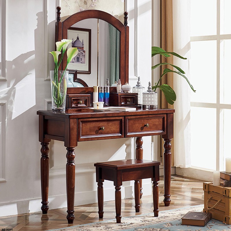 American light luxury solid wood dresser small family type bedroom furniture storage cabinet modern minimalist make-up table advanced grey-Taobao