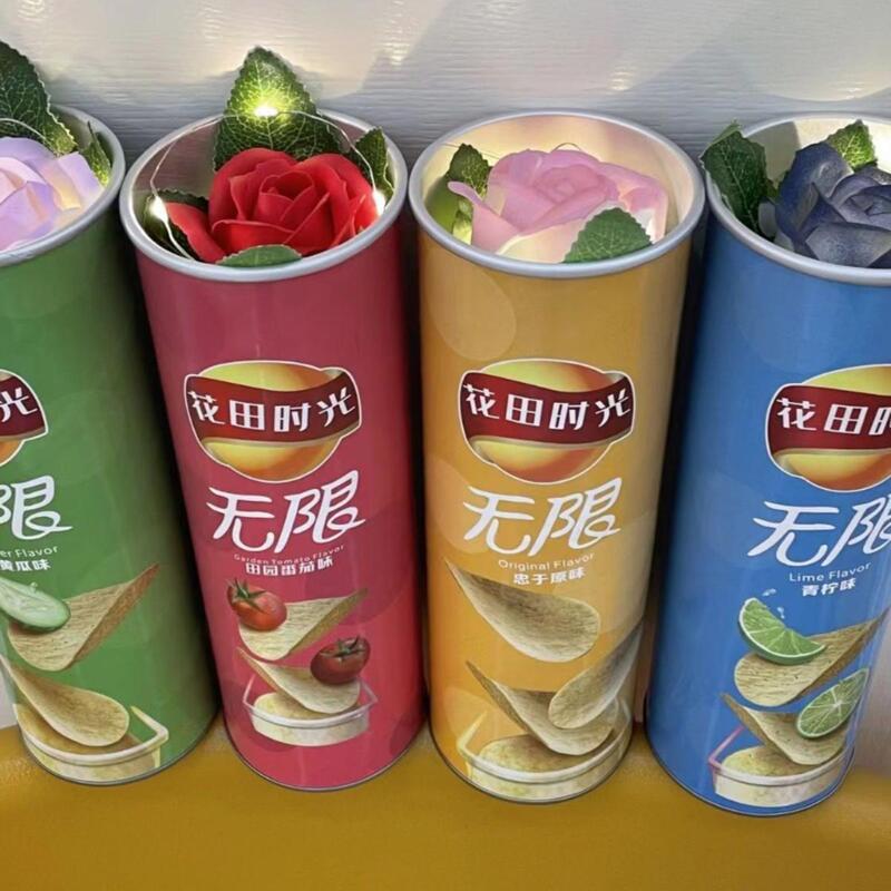 ins High-Quality Birthday Gift for Female Friends, Surprise Romantic Potato Chip Bucket Rose Gift Box for Anniversary, Gift for Teachers