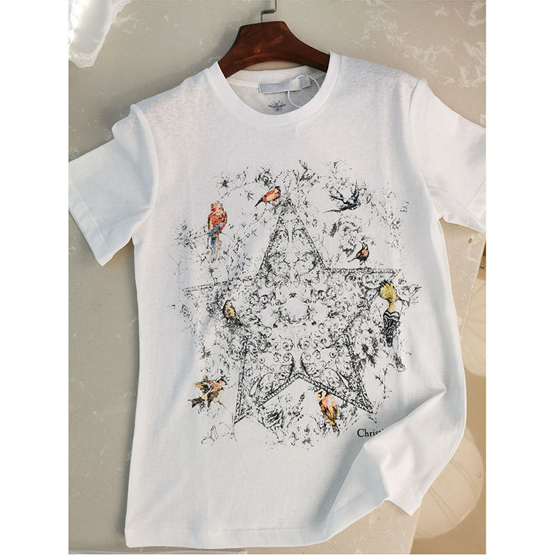 2025 Early Spring New Short-Sleeved Women's T-Shirt Snowflake Cotton Feminism Magpie Print Dreamland Five-Pointed Star T-Shirt