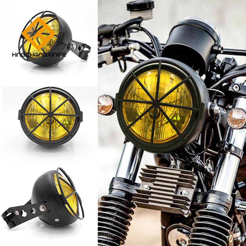 New Locomotive Retro Living Room Light CG125 Retrofitted Rice Hood Universal Front Lighting Black Shell Bulb Assembly