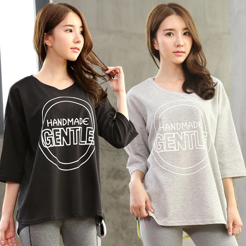 Han Edition New Running Suit Sports Yoga Blouse Loose large size Size Gym Fitness gym Sleeve Yoga Clothes slim fit