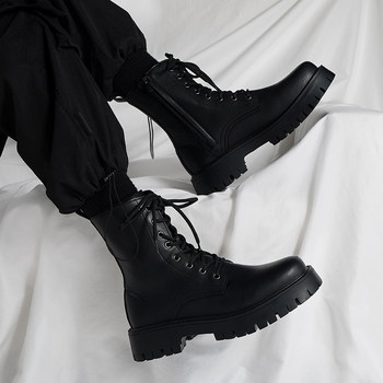 British Style ins Black Martin Boots for Men, Trendy Autumn New Genuine Leather Workwear Motorcycle Boots, Korean Style High-Top Boots