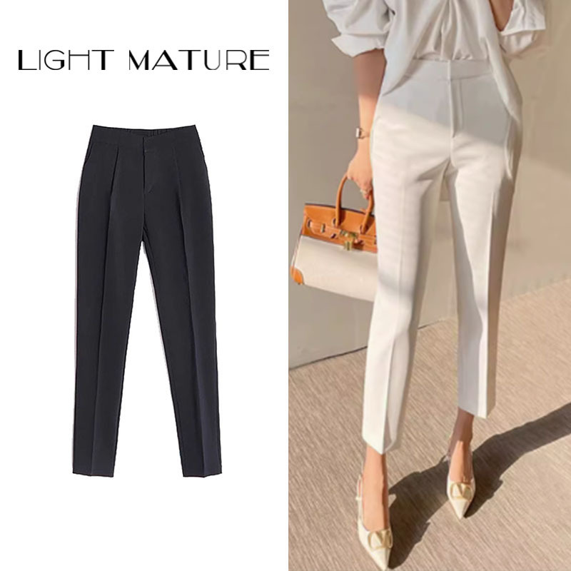 Light Mature Women's Suit Pants, Nine-Tenths Length, High-Waisted, Slimming, New Spring/Summer Style, Professional Straight-Leg Thin Dress Pants