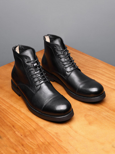 British style leather boots Martin boots men's high-top shoes retro handmade zipper genuine leather work boots European and American distressed short boots