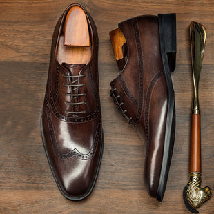 Модная обувь в английском стиле, дышащий пиджак классического кроя для кожаной обуви, мужские ретро туфли, оксфорды, из натуральной кожи