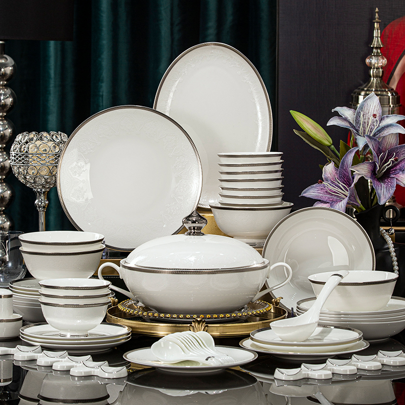 Dishes and Tableware Set for Home Use 2026 New Bone China Light Luxury European Style Tableware Set Housewarming Gift Bowls and Plates