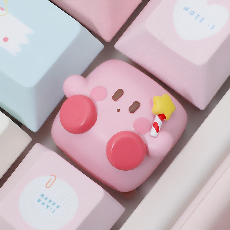 Knock Knock Berry Kirby Themed Keycap, Cute Single 3D Keycap, Adorable Pink Mechanical Keyboard Key