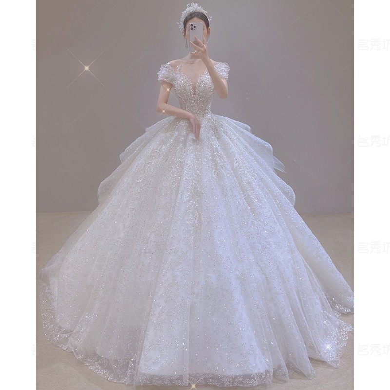 Starry sky for bride, open shoulders, 2023 collection, suitable for teen, lace dress, V-neckline Starry sky for bride, open shoulders, 2023 collection, suitable for teen, lace dress, V-neckline