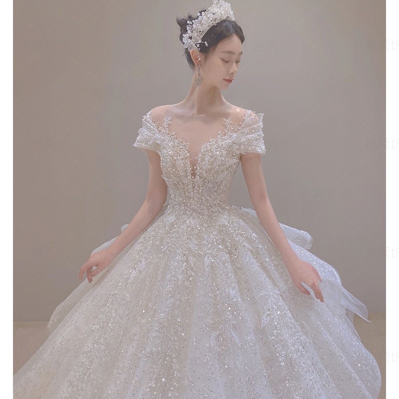 Starry sky for bride, open shoulders, 2023 collection, suitable for teen, lace dress, V-neckline Starry sky for bride, open shoulders, 2023 collection, suitable for teen, lace dress, V-neckline