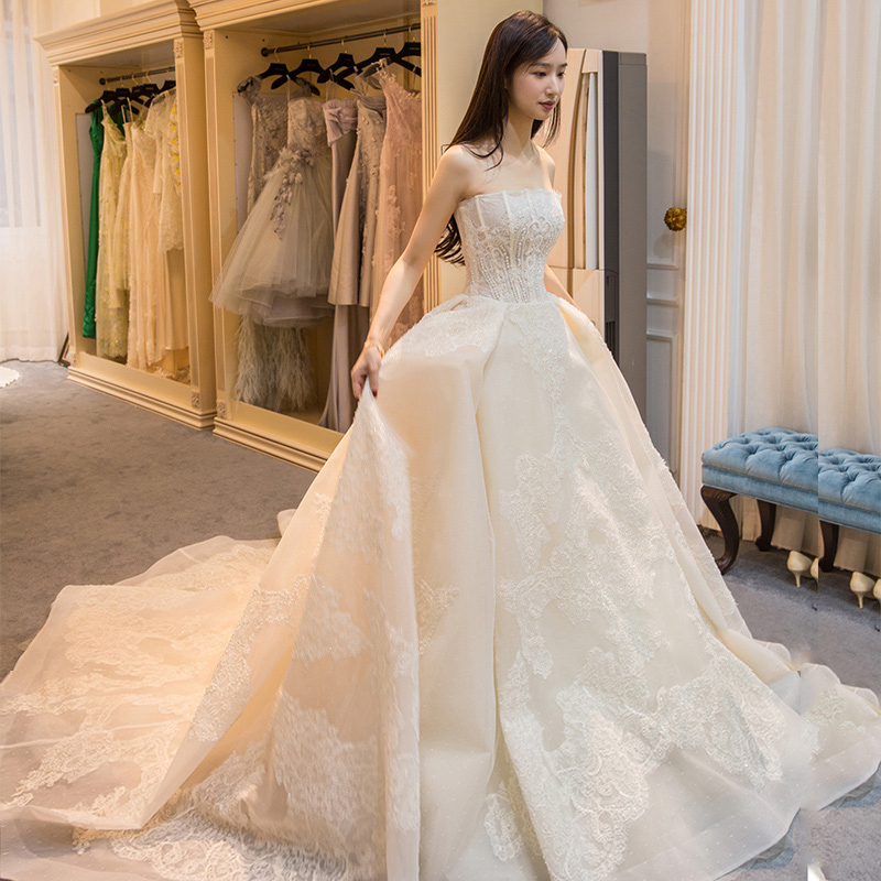 Light Wedding Dresses Bridal Gown 2022 New Summer Tug Tail Sensuo minimalist women go out of the house Champagne Champagne