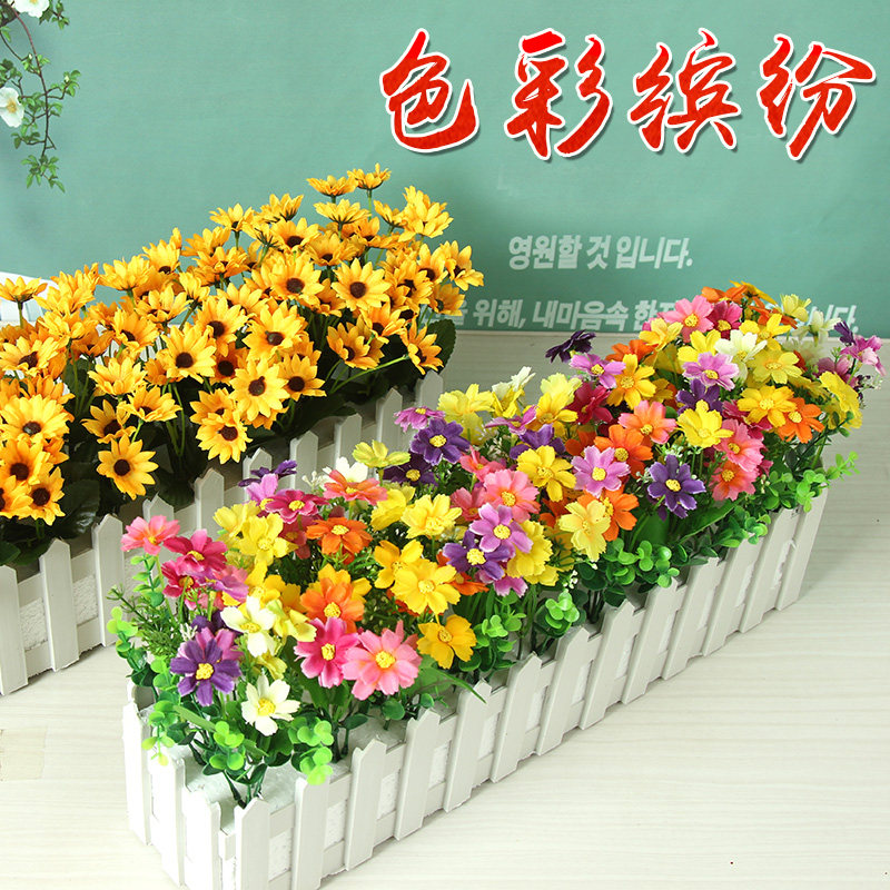 Simulation flower suit Living room holiday decoration fake flower pot planting ornaments Fence flower pot interior decoration Plastic flower art