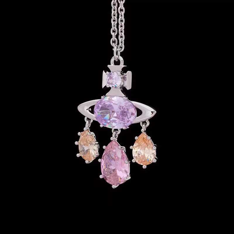 Nanaspace-Augusta Dreamcatcher Colorful Diamond Water Drop Saturn Necklace High-End Clavicle Chain 2024 New Hot Style