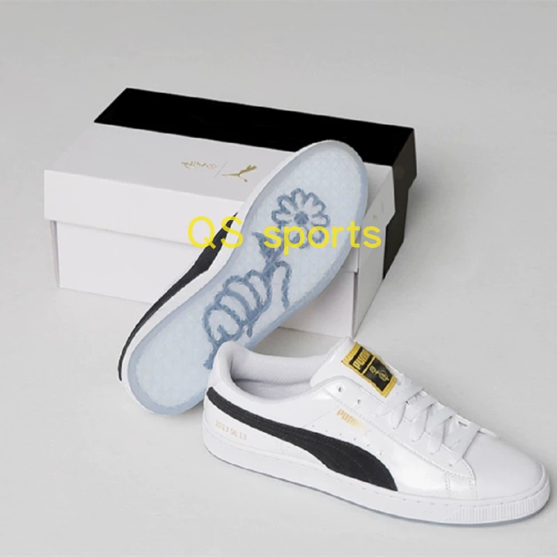 Puma x BTS BTS Phiên bản giới hạn giống nhau Giày da trắng và đen bằng da sáng chế hoa nhỏ Giày trắng 368278 - Dép / giày thường
