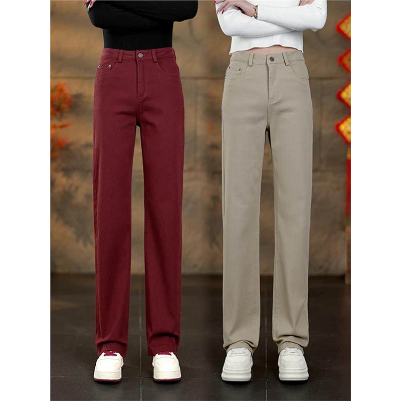 Narrow Wide-Leg Pants for Women 2025 Spring, Autumn and Winter New High-Waisted Slimming Drape Straight-Leg Pants Pure Cotton Denim Casual Long Pants