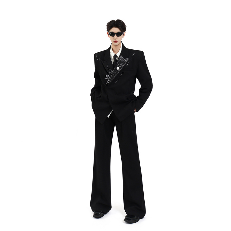 Unbound Niche High-End Black Blazer for Men, Light Luxury Silhouette, Wide Shoulders, Casual Suit Set