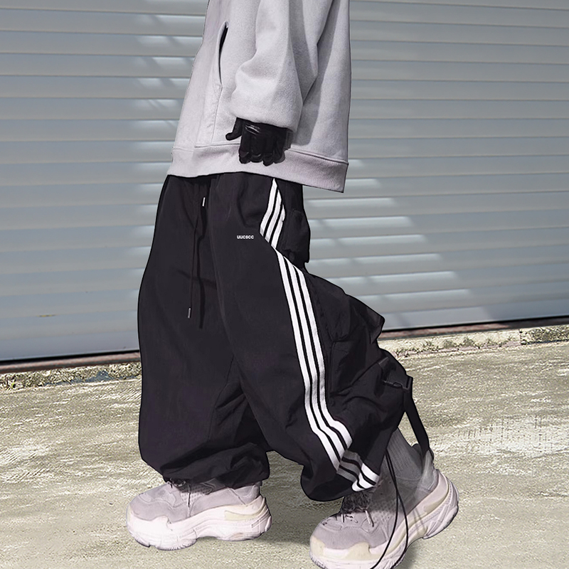 Uucscc Hip-Hop Trendy Brand Spring Fashion Three-Stripe Casual Pants Sports Workwear Jogger Pants Loose Wide-Leg Long Pants for Men