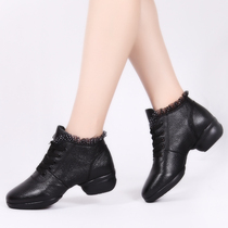 Xindi new autumn and winter leather square dance shoes womens soft bottom breathable dance shoes womens middle heel dance shoes sailors dance shoes
