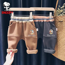 SNOOPY SNOOPY baby plus velvet pants 2021 Winter new children Korean version of leg pants for men and women
