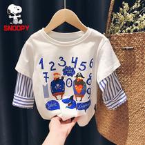 SNOOPY SNOOPY boys and girls long sleeve T-shirt 2021 new spring and autumn dress foreign baby fake two top