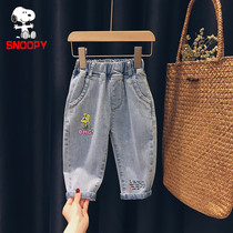 SNOOPY SNOOPY boys and girls Korean version of jeans baby 2021 new spring and autumn childrens casual trousers