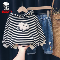 SNOOPY SNOOPY baby 2021 autumn winter clothes new childrens striped shirt for boys and girls plus velvet padded sweater