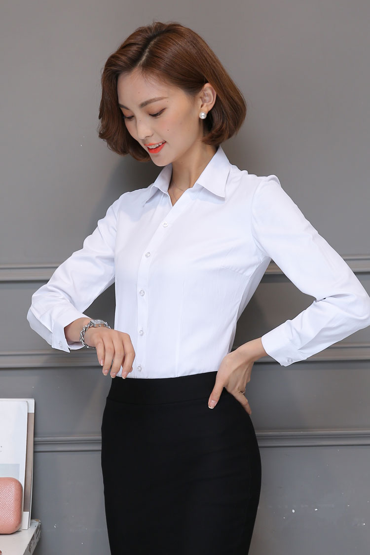 Áo sơ mi trắng dài tay áo chuyên nghiệp v- cổ mỏng overalls twill váy nửa ngắn tay áo kích thước lớn ol công cụ bông áo mẫu áo công sở đẹp