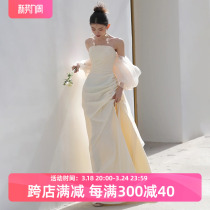 Fan-style high-end smear light wedding dress 2023 new advanced sensuo sensuo satin dresses Fish Tail slim dress dress