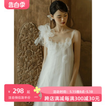 French dressing gown bride strap light wedding dress sexy backless forest retro dress temperament light luxury evening dress for women