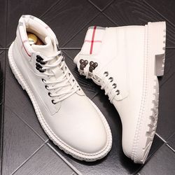 Spring Martin boots men's Korean style trendy high-top shoes men's casual shoes versatile inner heightening work boots white short boots