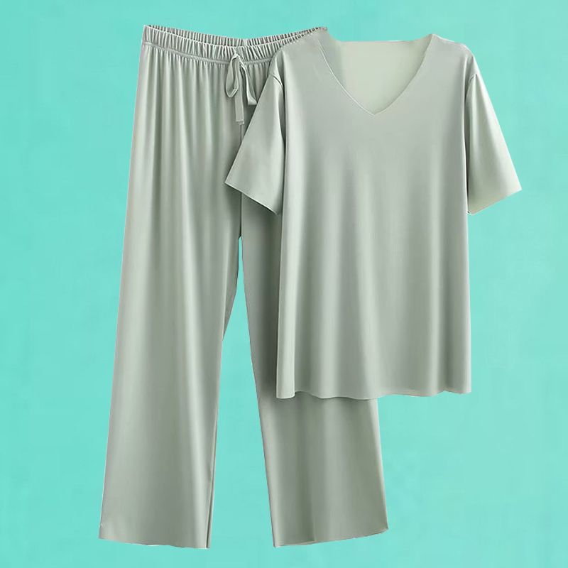 Large Size Yard Casual Suit Woman Spring Summer Dress 2022 New Korean Version Ice Silk Fashion Temperament Broadlegged Pants Home Two Sets