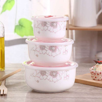 (Special ceramic bowl three-piece set)Household fresh-keeping box Ceramic fresh-keeping bowl three-piece set Microwave oven suitable lunch box