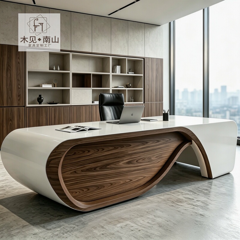 Light Luxury and Elegant Curved Edge Solid Wood Executive Desk, Office Desk, 2026 New Model, High-End White Lacquered Executive Desk Light Luxury and Elegant Curved Edge Solid Wood Executive Desk, Office Desk, 2026 New Model, High-End White Lacquered Executive Desk