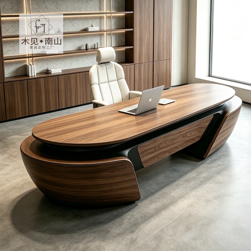Curved Table Edge Design, High-End Modern Solid Wood Executive Desk, 2026 New Model, High-End Ceo Desk
