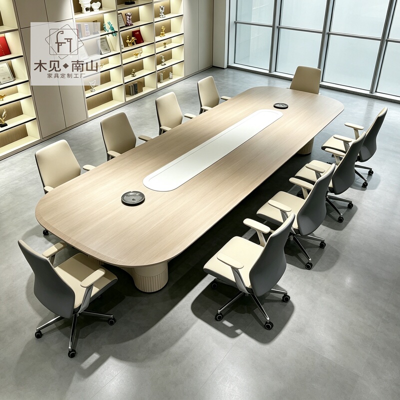 Large Solid Wood Conference Table, Oval, Simple and Modern, Long Table for Office Conference Rooms, White Ash Wood Conference Table Large Solid Wood Conference Table, Oval, Simple and Modern, Long Table for Office Conference Rooms, White Ash Wood Conference Table