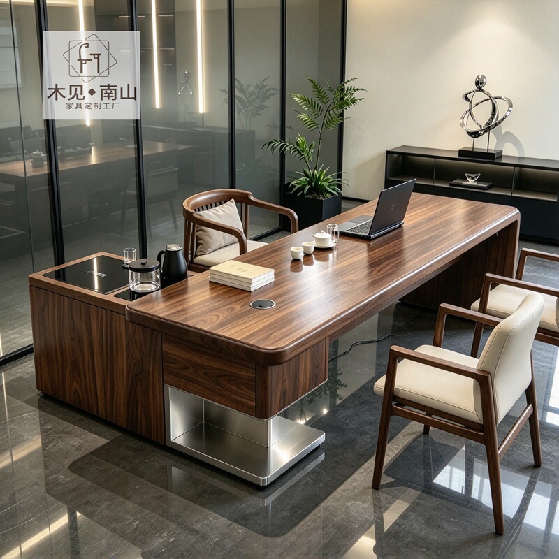 Light Luxury Solid Wood Executive Desk 2026 New Model High-End Office Tea Table Integrated Executive Desk North American Black Walnut Wood Light Luxury Solid Wood Executive Desk 2026 New Model High-End Office Tea Table Integrated Executive Desk North American Black Walnut Wood