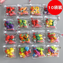 Creative stationery small gift gift student children Prize wholesale animal fruit zipper bag eraser 10 bag