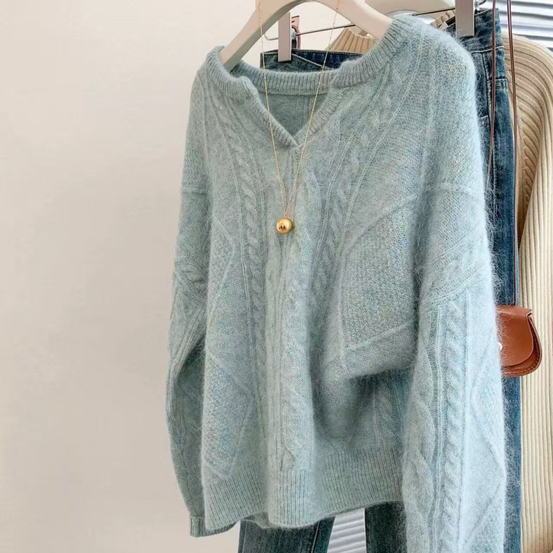 Merino 100% Pure Wool Sweater for Women, High-End Heavy-Duty Twisted Pattern, Autumn and Winter Thickened Soft and Loose Cashmere Base Sweater