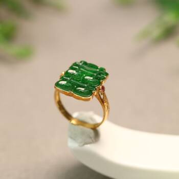 Natural grade a jadeite hollow happy word ring