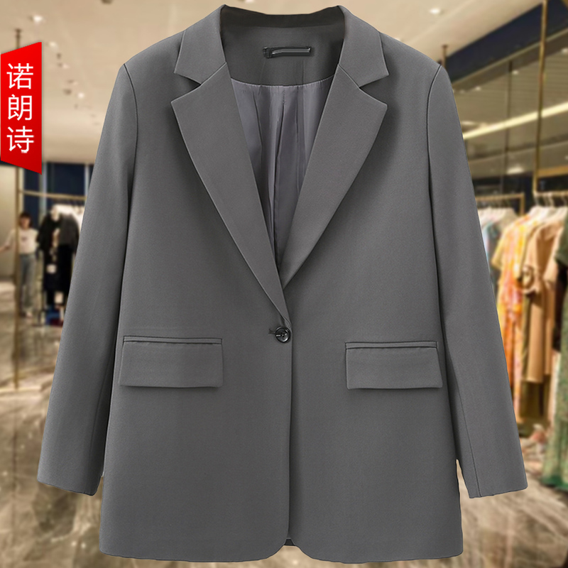 High-End Gray Blazer for Women, Plus Size Women's Clothing, Extra Large Size, Elegant Commuter Ol Suit, Casual Top