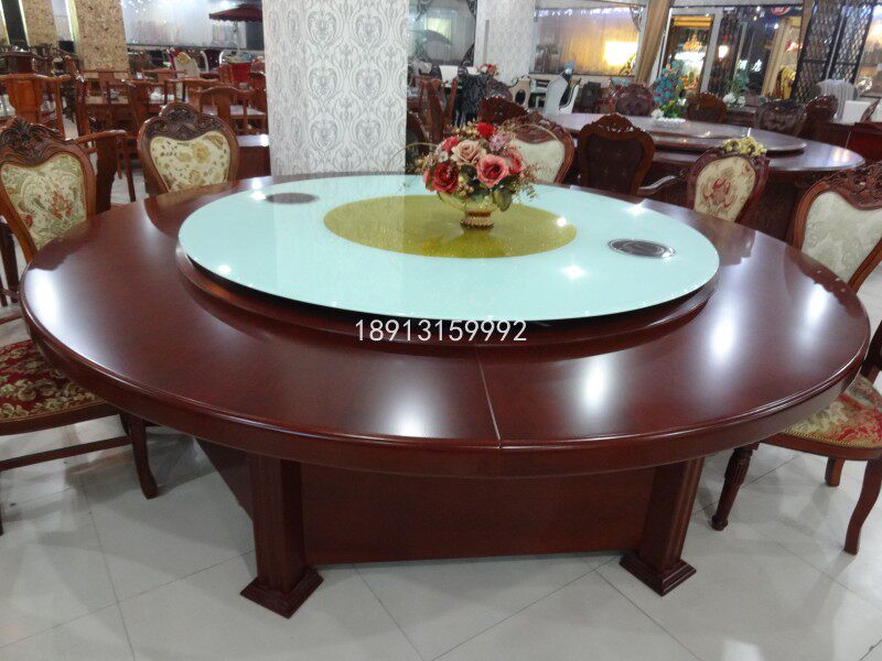 Hotel electric large round table 2 8 3 rice shop box automatic rotation 15 20 people Induction cooker fire pot dining table and chair