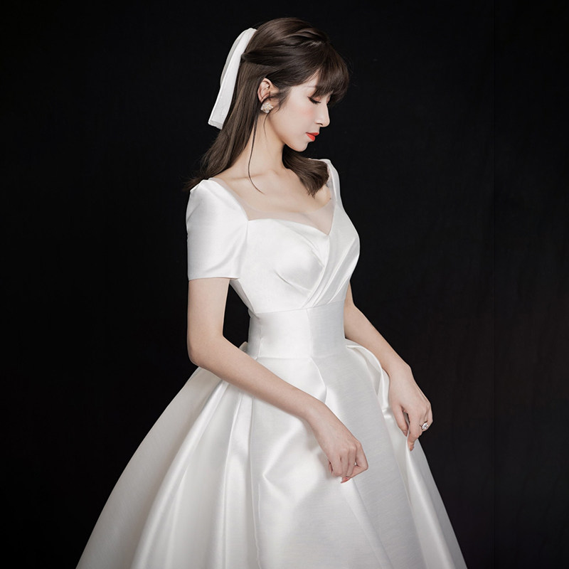 Satin Wedding Dress 2023 New Bride Married Little Luxury Small High - end Small French Outdoor Dress Woman