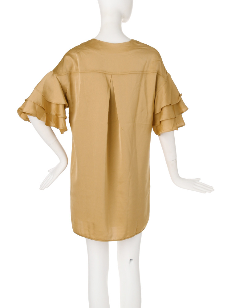 17 mùa thu và mùa đông gốc Tháng Mười sản phẩm mới EM0DA tầng xù trumpet tay áo với bướm silk satin dress váy nhung đẹp
