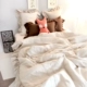 Một gia đình bốn bông in bông công chúa gió giường cô gái trẻ đơn giản màu flouncing áp dụng tờ - Bộ đồ giường bốn mảnh