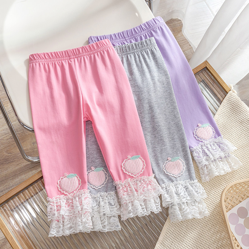 In-child Hitch Pants Summer Thin 2022 New Seven Pants Sweet lace girl foreign Pays outside wearing pants