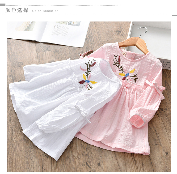 Váy xuân hè 2018 cho bé gái váy thêu tay dài tay cotton 3 nữ kho báu thêu hoa tươi đầm sát nách bé gái