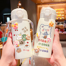 Straw Thermos mug 304 stainless steel portable straight cup water Cup Student Travel large capacity cartoon children Cup