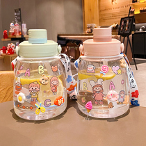 Net Red large capacity with straw water Cup portable cartoon cute 1100ml capacity heat-resistant drop plastic cup