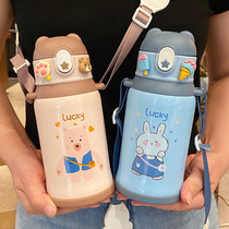 High value thermos cup cartoon students with straws water Cup 304 stainless steel portable large capacity water bottle Cup children