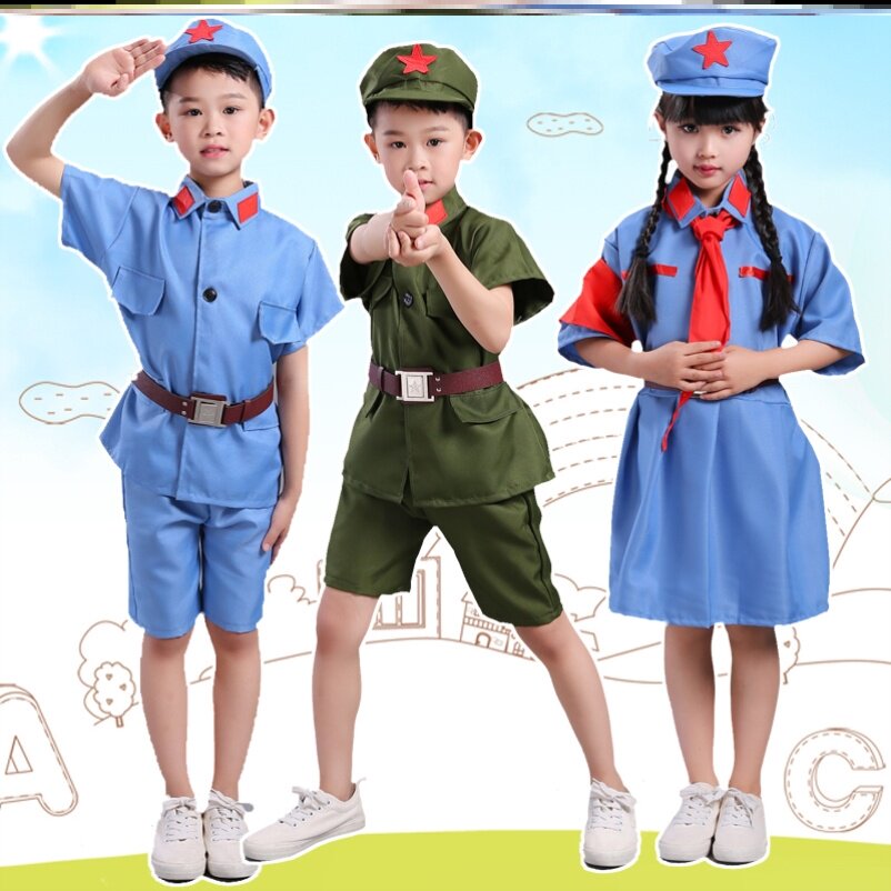 Read military clothes for children and girls kindergarten short sleeves children boys boys and boys six-one child eighth road show suit